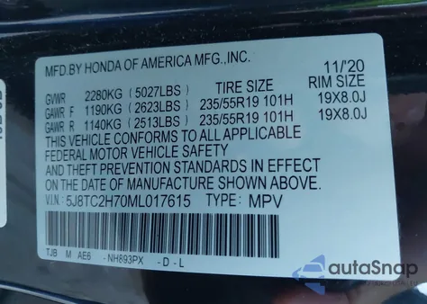 2021 Acura Rdx Advance Package/Pmc Edition from USA, damaged, VIN 5J8TC2H70ML017615